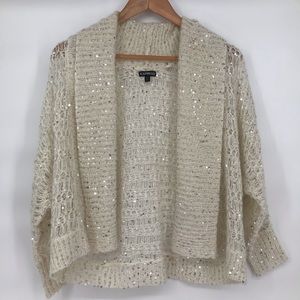 Cream with Silver Sequins Loose Knit Shrug Sweater